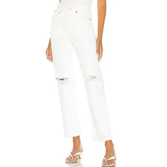 AGOLDE 90s Loose Fit Enamel White Distressed Straight Leg Jeans - Picture 1 of 13